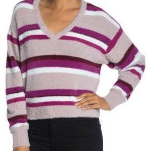 Fuzzy Stripe Long Sleeve Cropped Top
